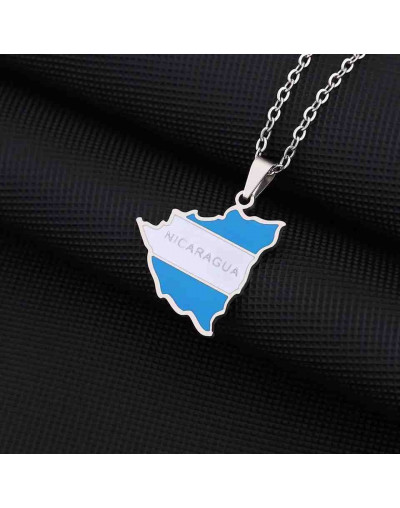 Mapa Nicaragua. Aleación+Esmalte. Baño Plata. 22x20x2,5 mm. 2x3 mm cierre. 1 unidad.