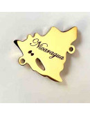 Mapa Nicaragua. Lagos+Nicaragua. Acero Inoxidable. Color dorado. 20x18x1,2 mm. 1 mm perforación.  Mapa Nicaragua. Lagos+Nicaragua. Acero Inoxidable. Color dorado. 20x18x1,2 mm. 1 mm perforación.