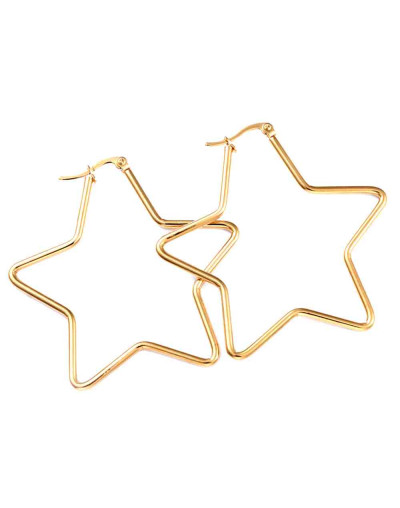 Aretes de estrella. Acero inoxidable. Color dorado. 54x53 milímetros. 2 mm grosor. 1 par.