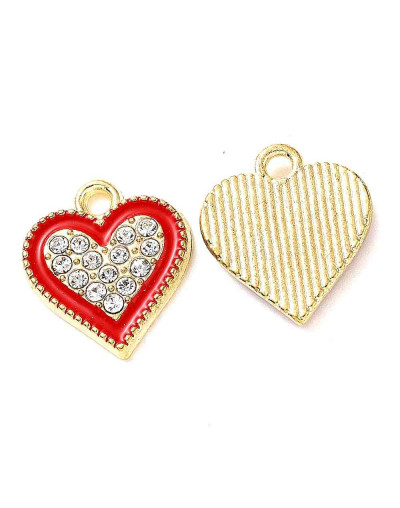 Corazones. Aleación+Rhinestone+Esmalte. Mix Color Dorado. 15x13x2 mm. 1,8 mm perforación. 4 uds.