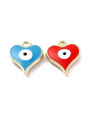 Corazón+Ojo Turco. Aleación y esmalte. Mix Color Dorado. 14x12x2,5 mm. 1,6 mm perforación. 4 uds. Corazón+Ojo Turco. Aleación y esmalte. Mix Color Dorado. 14x12x2,5 mm. 1,6 mm perforación. 4 uds.