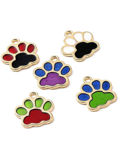 Pata de perro. Aleación y esmalte. Mix Color Dorado. 17x16x1 mm. 1,8 mm perforación. 4 uds.