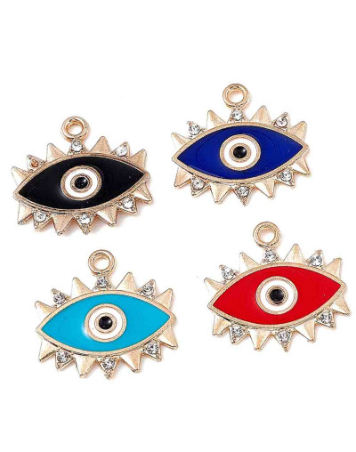 Ojo Turco. Aleación+Rhinestone+Esmalte. Mix Color Dorado. 19x19x1,5 mm. 1,6 mm perforación. 4 uds.