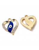 Corazón+Ojo Turco. Aleación+Rhinestone. Color dorado. 18x15,5x2,5 mm. 1,6 mm perforación. 4 uds. Corazón+Ojo Turco. Aleación+Rhinestone. Color dorado. 18x15,5x2,5 mm. 1,6 mm perforación. 4 uds.