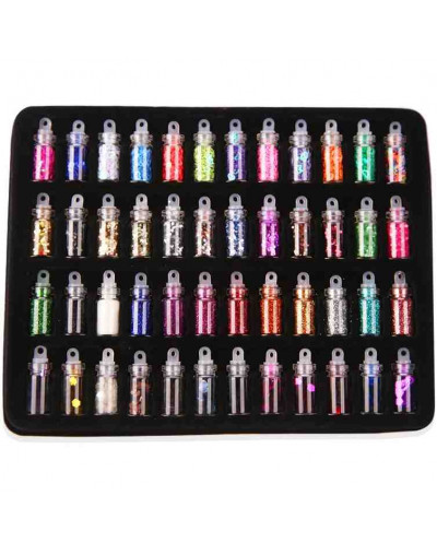 Glitter. Decoración para resina. Set de 48 colores y formas diferentes. 1 set.