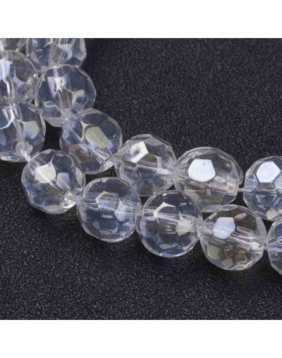 Esfera faceteada. 08 milímetros diámetro. Cristal. 1 mm perforación. 60 unidades hilo (aproximado).