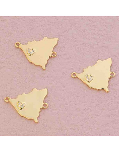 Mapa Nicaragua. Aleación+Zirconia. Baño 18K Gold. 22x20x2 milímetros. 2 mm perforación. 1 unidad.