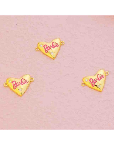 Corazón+Barbie. Aleacion+Zirconia. Baño 18K Gold. 14x14 milímetros. 1,2 mm perforación. 1 unidad.
