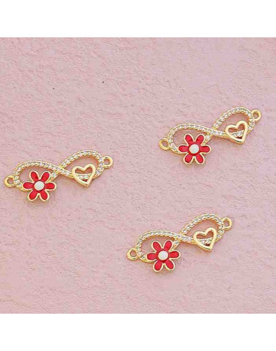 Infinito+corazón+flor. Aleación+Zirconia+Esmalte. Baño 18KGold. 22x12x2 mm. 1,2 mm perforación. 1 ud