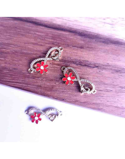 Infinito+corazón+flor. Aleación+Zirconia+Esmalte. Baño 18KGold. 22x12x2 mm. 1,2 mm perforación. 1 ud