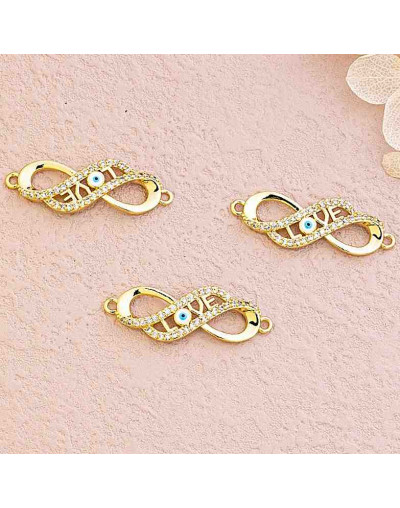 Infinito+LOVE. Aleación+Zirconia+Esmalte. Baño 18KGold. 30x13x2 mm. 1,5 mm perforación. 1 unidad.