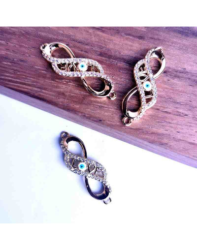 Infinito+LOVE. Aleación+Zirconia+Esmalte. Baño 18KGold. 30x13x2 mm. 1,5 mm perforación. 1 unidad.