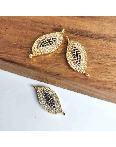 Ovalo (2). Aleación+Zirconia. Baño 18KGold. 18x10x2 milímetros. 1,5 mm perforación. 1 unidad.