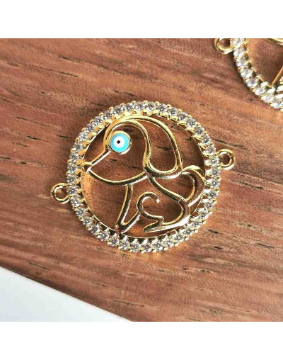 Perro. Aleación+Zirconia. Baño 18KGold. 20x2 milímetros. 1,5 mm perforación. 1 unidad.