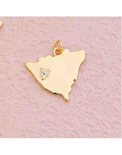 Mapa Nicaragua. Aleación+Zirconia. Baño 18k Gold. 22x20x2 mm. 4 mm arandela. 1 unidad.