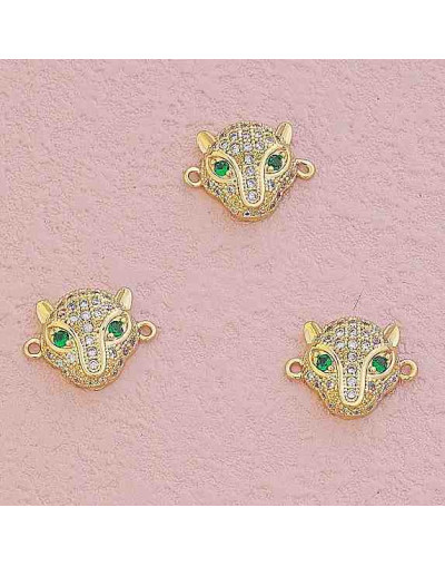 Leopardo. Aleación+Zirconia. Baño 18KGold. 13x18 milímetros. 1,2 mm perforación. 1 unidad.