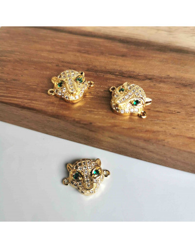 Leopardo. Aleación+Zirconia. Baño 18KGold. 13x18 milímetros. 1,2 mm perforación. 1 unidad.