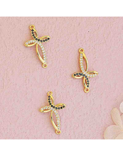 Cruz. Aleación+Zirconia. Baño 18KGold. 20x15x2 milímetros. 1,5 mm perforación. 1 unidad.