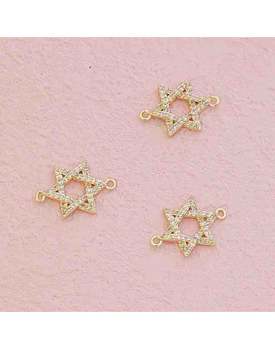 Estrella David. Aleación+Zirconia. Baño 18KGold. 16x16x2 milímetros. 1,5 mm perforación. 1 unidad.