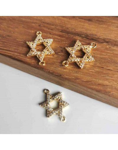 Estrella David. Aleación+Zirconia. Baño 18KGold. 16x16x2 milímetros. 1,5 mm perforación. 1 unidad.