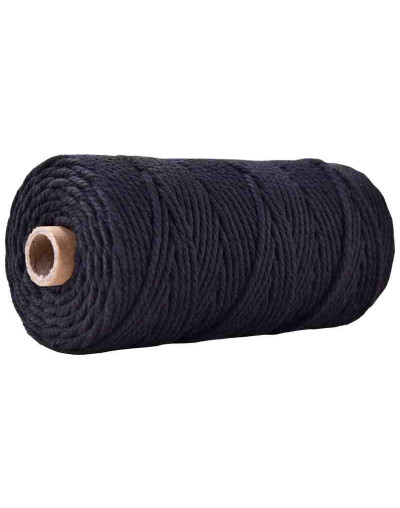 Hilo de algodón para macramé. 3 milímetros grosor. Color: BLACK. 100 metros. 1 cono.