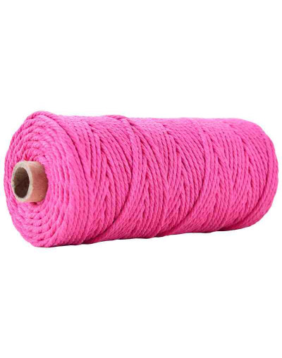 Hilo de algodón para macramé. 3 milímetros grosor. Color: FUCHSIA. 100 metros. 1 cono.