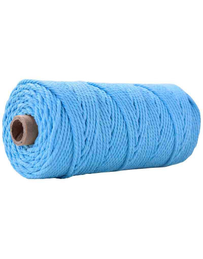 Hilo de algodón para macramé. 3 milímetros grosor. Color: DEEP SKY BLUE. 100 metros. 1 cono.