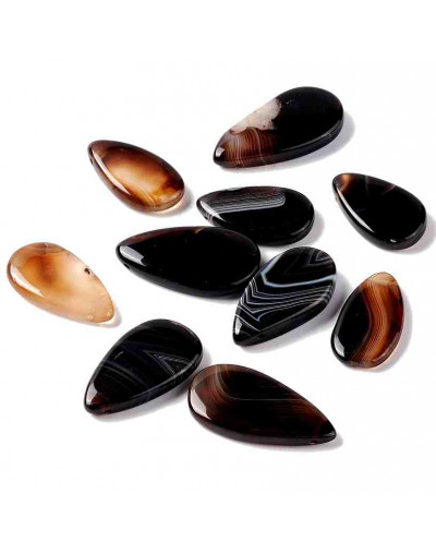 Agata negra banded. Gota. 25~37x19~15 milímetros. 0,8 mm perforación. 1 unidad.