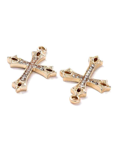 Cruz. Aleación+Rhinestone. Color dorado light. 29x20x2 milímetros. 2 mm perforación. 2 unidades.