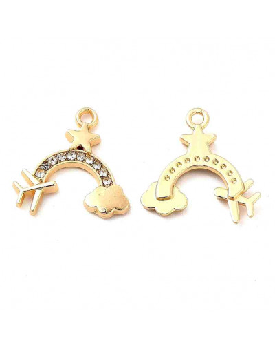 Ojo Turco. Aleación+Rhinestone. Color dorado. 14x16x2 milímetros. 2,5 mm perforación. 2 unidades.