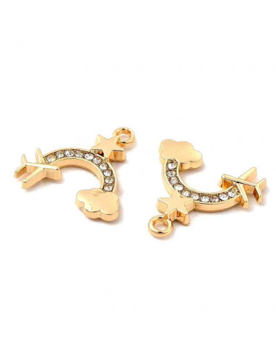 Ojo Turco. Aleación+Rhinestone. Color dorado. 14x16x2 milímetros. 2,5 mm perforación. 2 unidades.