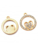 Corazón+círculo. Aleación+Rhinestone. Color dorado. 21x18x2 mm. 1,5 mm perforación. 2 unidades. Corazón+círculo. Aleación+Rhinestone. Color dorado. 21x18x2 mm. 1,5 mm perforación. 2 unidades.