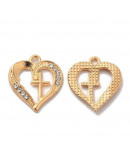 Cruz+corazón. Aleación+Rhinestone. Color dorado. 19x17x2 mm. 1,5 mm perforación. 2 unidades. Cruz+corazón. Aleación+Rhinestone. Color dorado. 19x17x2 mm. 1,5 mm perforación. 2 unidades.