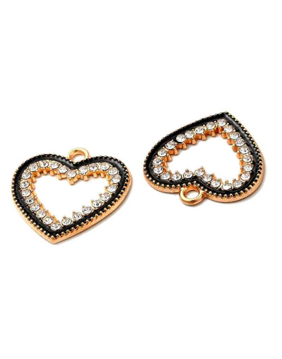 Corazón. Aleación+Rhinestone. Color dorado. 19x20x1,7 mm. 1,8 mm perforación. 2 unidades.