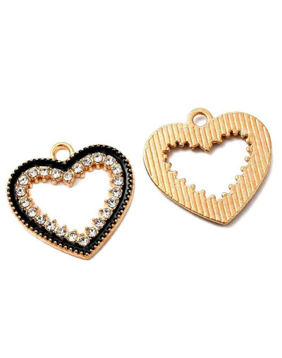 Corazón. Aleación+Rhinestone. Color dorado. 19x20x1,7 mm. 1,8 mm perforación. 2 unidades.