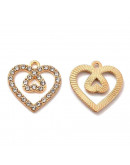 Corazones (1). Aleación+Rhinestone. Color dorado. 19x19x18 mm. 1,6 mm perforación. 2 unidades. Corazones (1). Aleación+Rhinestone. Color dorado. 19x19x18 mm. 1,6 mm perforación. 2 unidades.