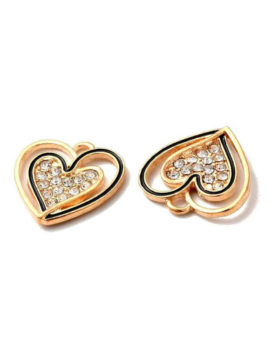 Corazones (2). Aleación+Rhinestone. Color dorado. 19x19x18 mm. 1,6 mm perforación. 2 unidades.