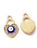 Corazón+Ojo turco. Aleación+Rhinestone. Color dorado. 18x12x3 mm. 1,5 mm perforación. 2 unidades. Corazón+Ojo turco. Aleación+Rhinestone. Color dorado. 18x12x3 mm. 1,5 mm perforación. 2 unidades.