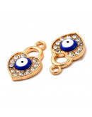 Corazón+Ojo turco. Aleación+Rhinestone. Color dorado. 18x12x3 mm. 1,5 mm perforación. 2 unidades. Corazón+Ojo turco. Aleación+Rhinestone. Color dorado. 18x12x3 mm. 1,5 mm perforación. 2 unidades.