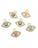 Ojo Turco. Aleación+Rhinestone. Color dorado. 14x16x2 milímetros. 2,5 mm perforación. 2 unidades. Ojo Turco. Aleación+Rhinestone. Color dorado. 14x16x2 milímetros. 2,5 mm perforación. 2 unidades.