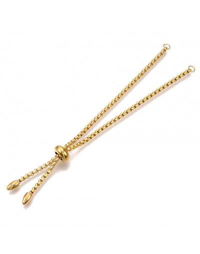 Cadena regulable para pulsera. Acero inoxidable. Color dorado. 220 mm. 2,5 mm perforación. 1 unidad. Cadena regulable para pulsera. Acero inoxidable. Color dorado. 220 mm. 2,5 mm perforación. 1 unidad.