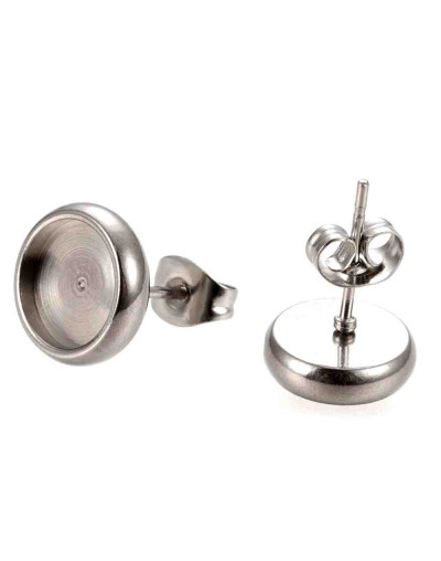 Base para aretes acero. Color plateado. 10,5 mm diámetro. Para trabajos de 8 mm. 2 unidades.