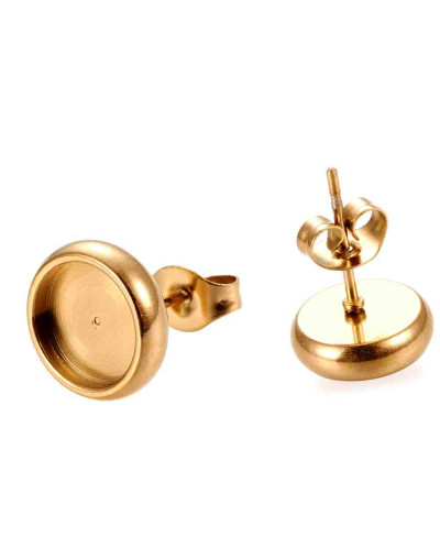 Base para aretes acero. Color dorado. 10,5 mm diámetro. Para trabajos de 8 mm. 2 unidades.