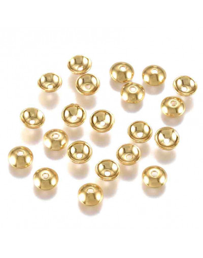 Acero inoxidable. Color dorado. 4 mm diámetro. 0,8 mm perforación. 40 unidades aproximado.