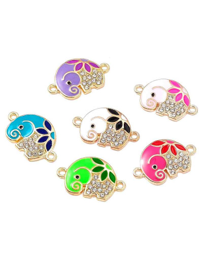 Elefante. Aleación de cobre, esmalte y rhinestone. 14,5x23x3  mm. 1,6 mm perforación. 4 unidades.