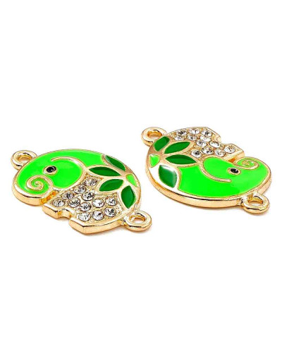 Elefante. Aleación de cobre, esmalte y rhinestone. 14,5x23x3  mm. 1,6 mm perforación. 4 unidades.