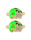 Elefante. Aleación de cobre, esmalte y rhinestone. 14,5x23x3  mm. 1,6 mm perforación. 4 unidades.