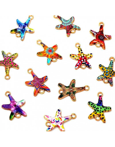 Estrella de mar. Aleación de cobre y esmalte. 23x16x1,5 mm. 1,8 mm perforación. 4 unidades.