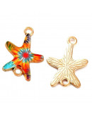Estrella de mar. Aleación de cobre y esmalte. 23x16x1,5 mm. 1,8 mm perforación. 4 unidades.