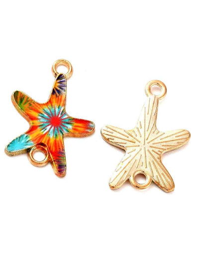 Estrella de mar. Aleación de cobre y esmalte. 23x16x1,5 mm. 1,8 mm perforación. 4 unidades.
